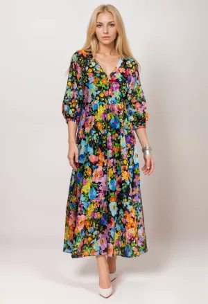 Johnny Was Wild Blooms Dolman Tiered Dress R31824 Boho Chic