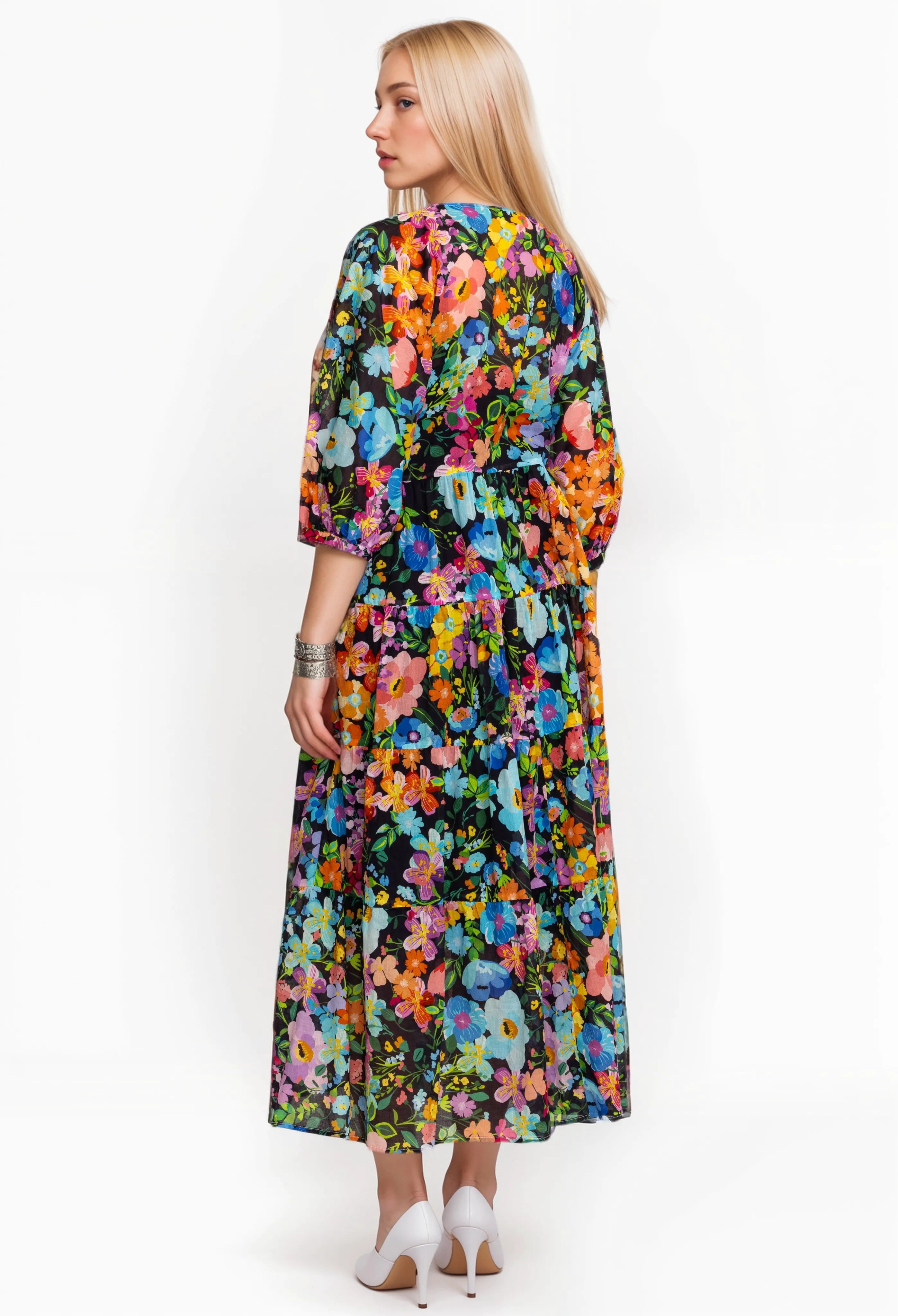 Johnny Was Wild Blooms Dolman Tiered Dress R31824 Boho Chic