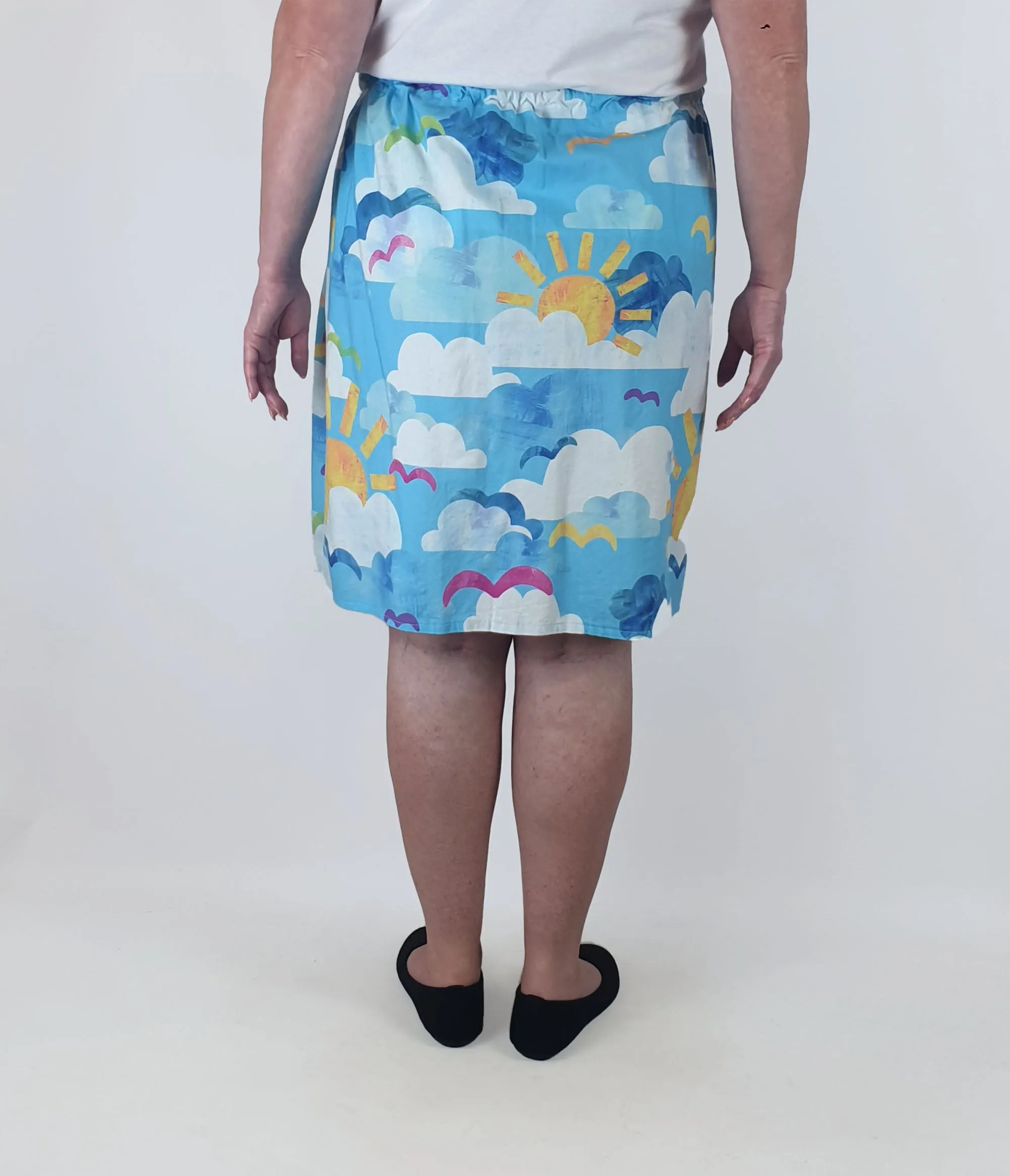 Kablooie blue sky print cotton skirt size 16