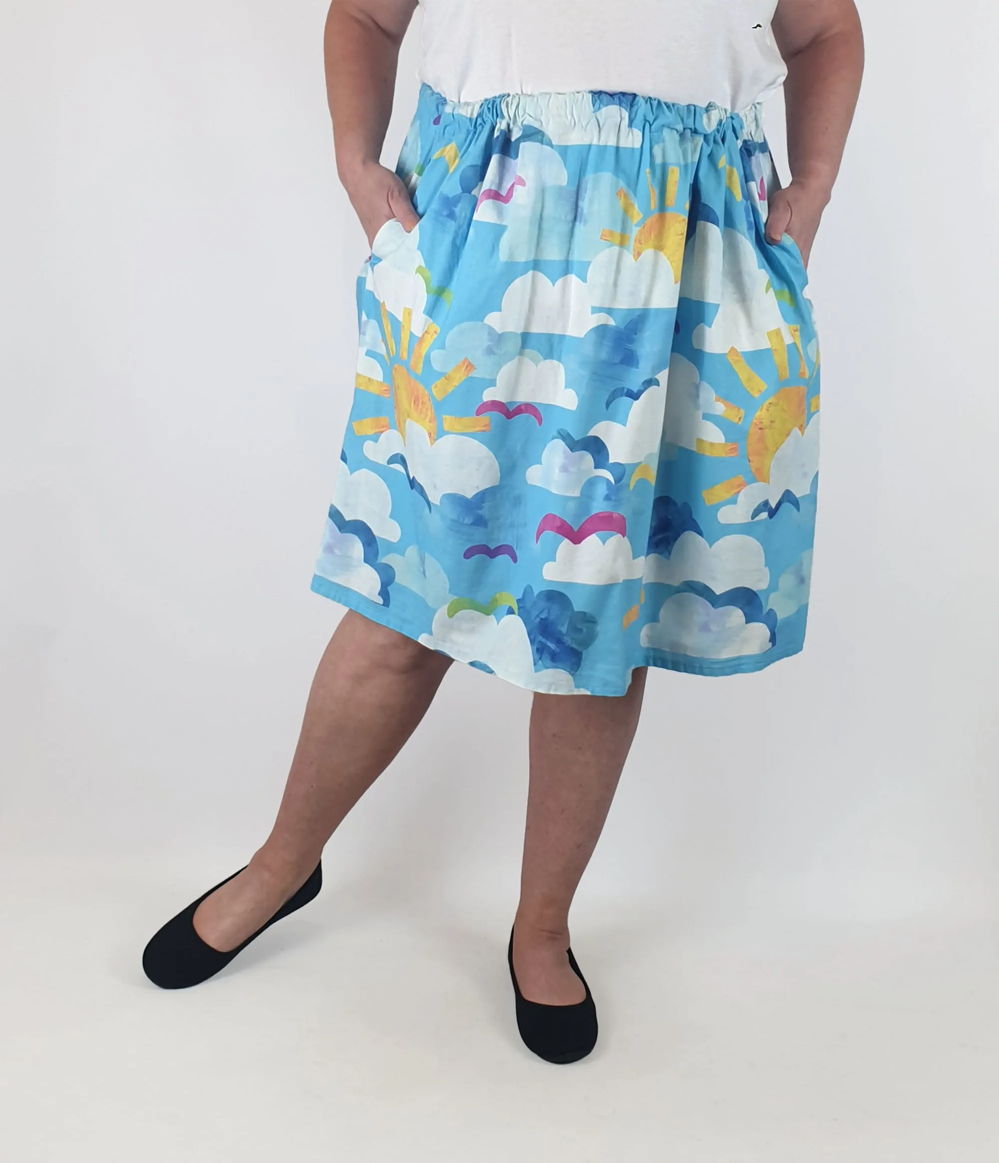 Kablooie blue sky print cotton skirt size 16