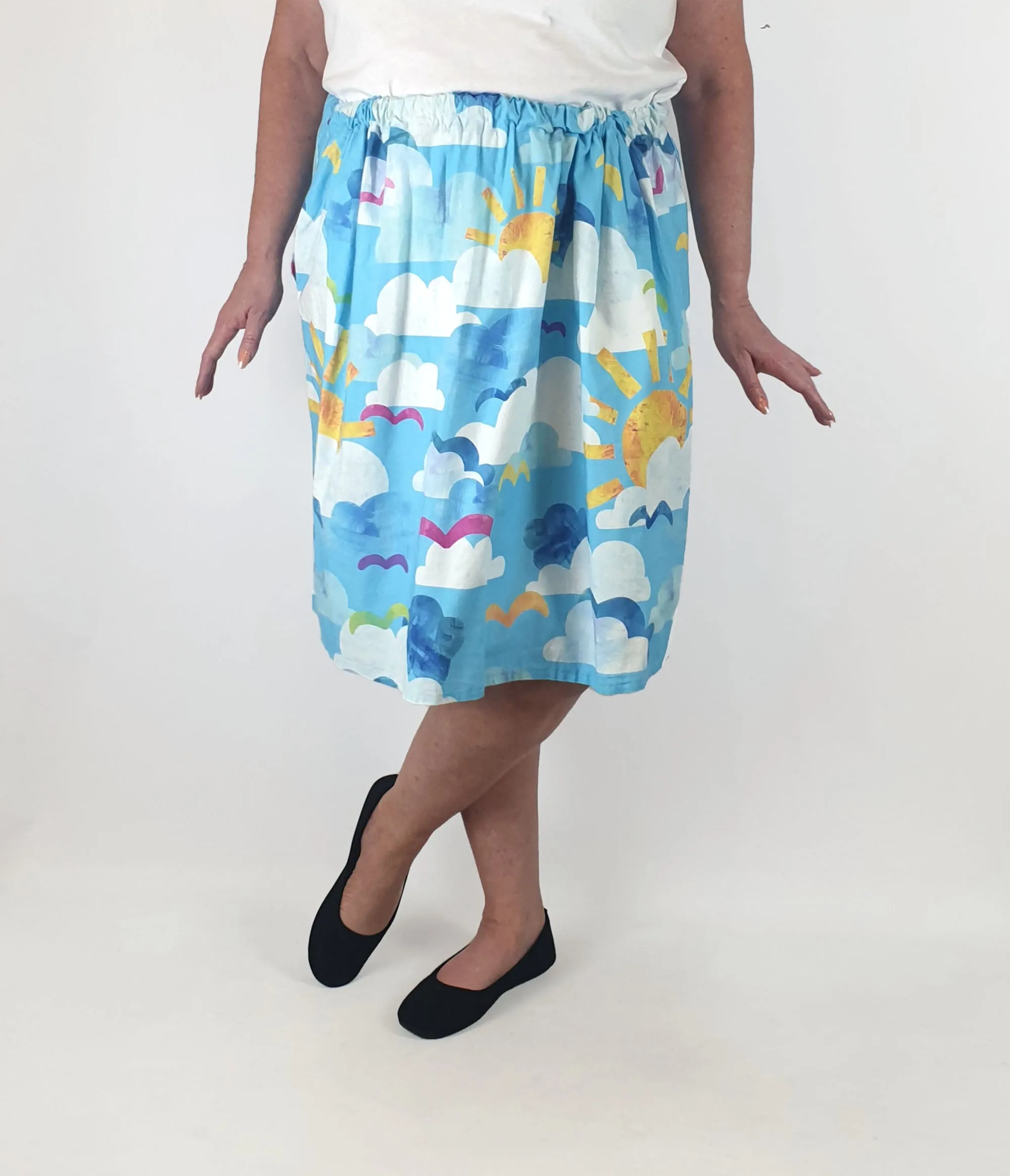 Kablooie blue sky print cotton skirt size 16