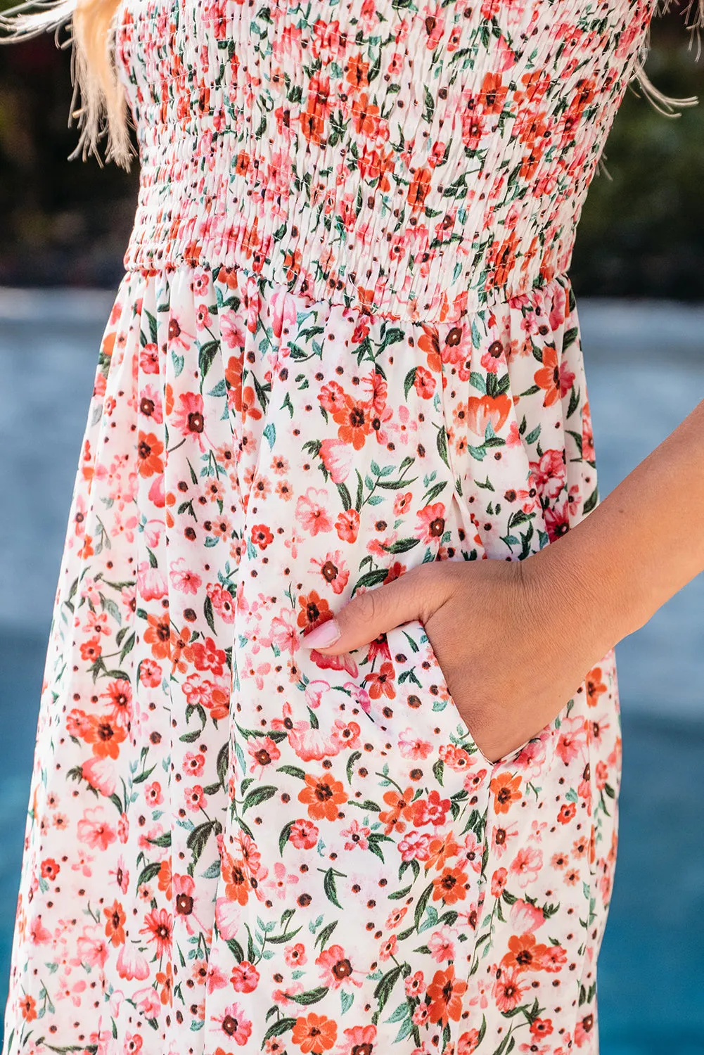 KaleaBoutique Boho Floral Smocked Ruffled Maxi Dress