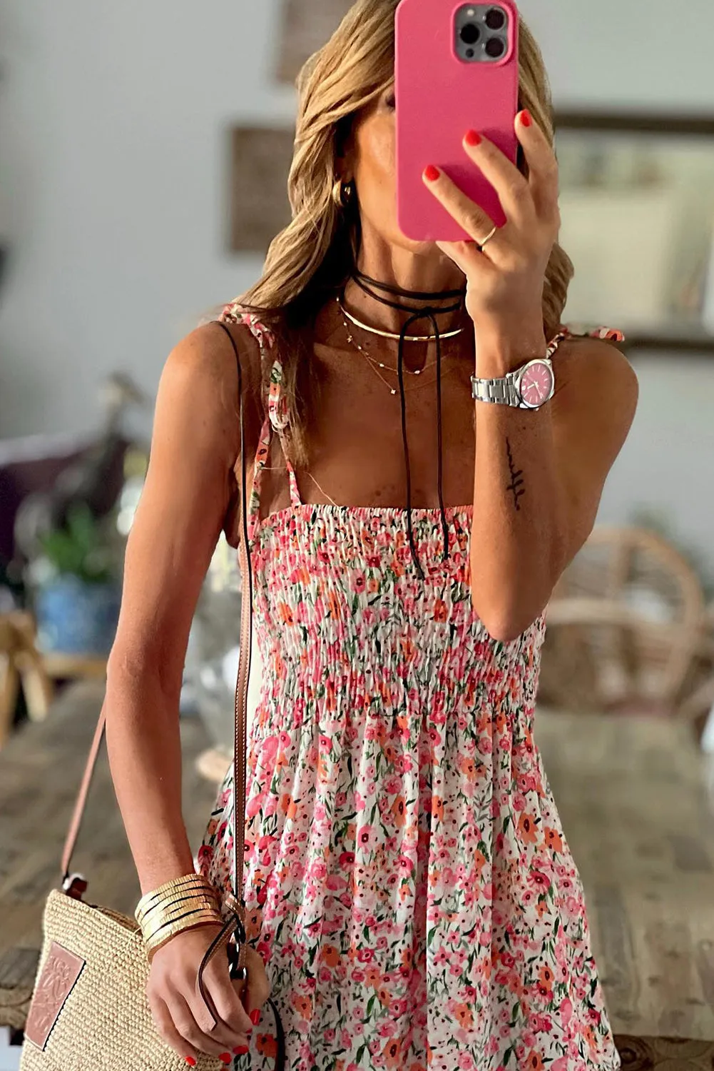 KaleaBoutique Boho Floral Smocked Ruffled Maxi Dress