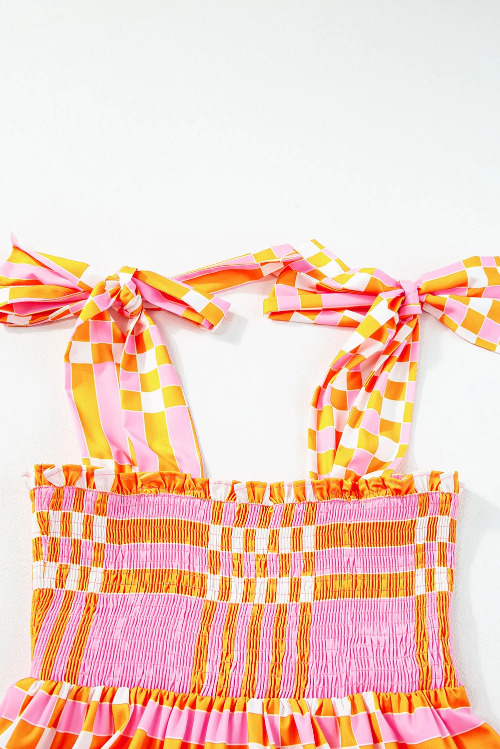 KaleaBoutique Boho Gingham Tied Straps Smocked Maxi Dress