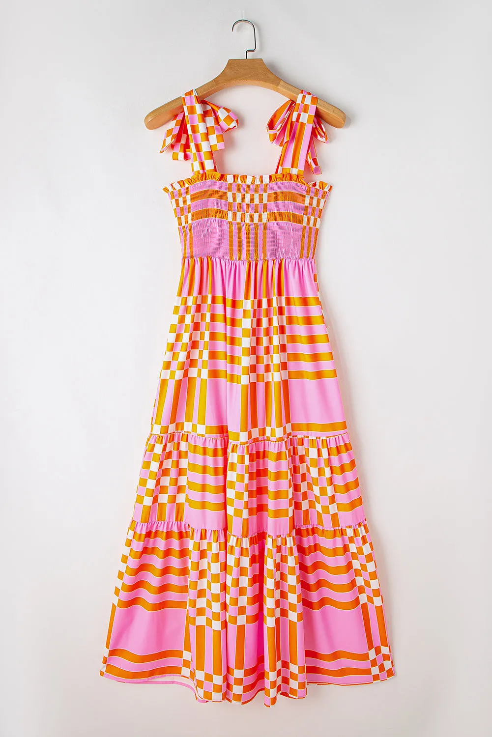 KaleaBoutique Boho Gingham Tied Straps Smocked Maxi Dress