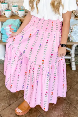 KaleaBoutique Printed Smocked Tiered Maxi Skirt