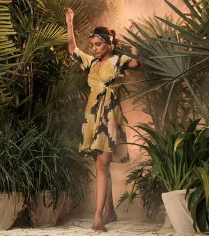 Khara Kapas   -   Flying Flower Multicolour tie & dye wrap dress - Another Day in Paradise