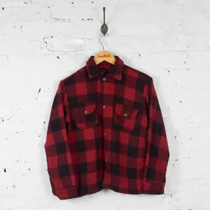 Kids Plaid Wool Check Over Shirt - Red - M Boys