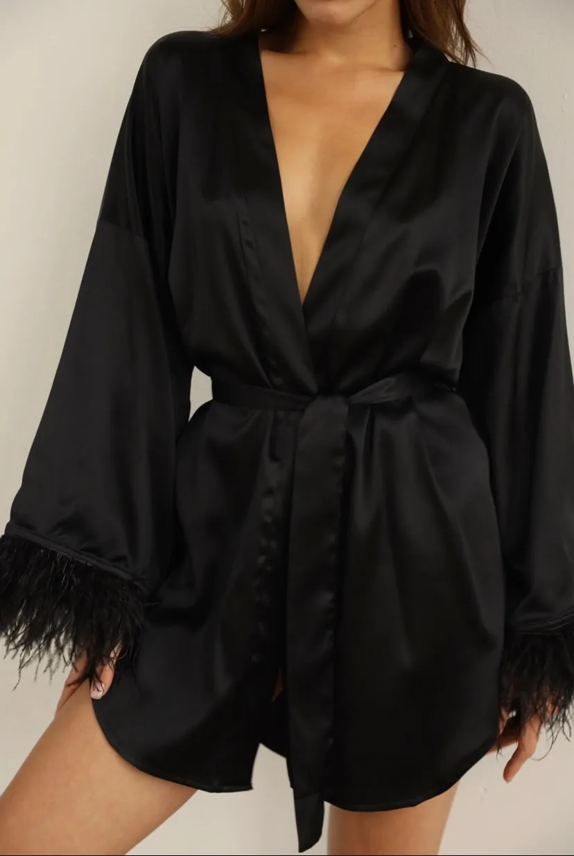 Kimono robe - Black feather