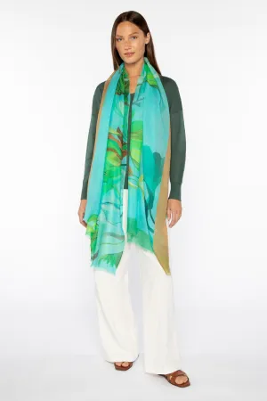 Kinross Acacia Print Scarf in Aquatic Multi