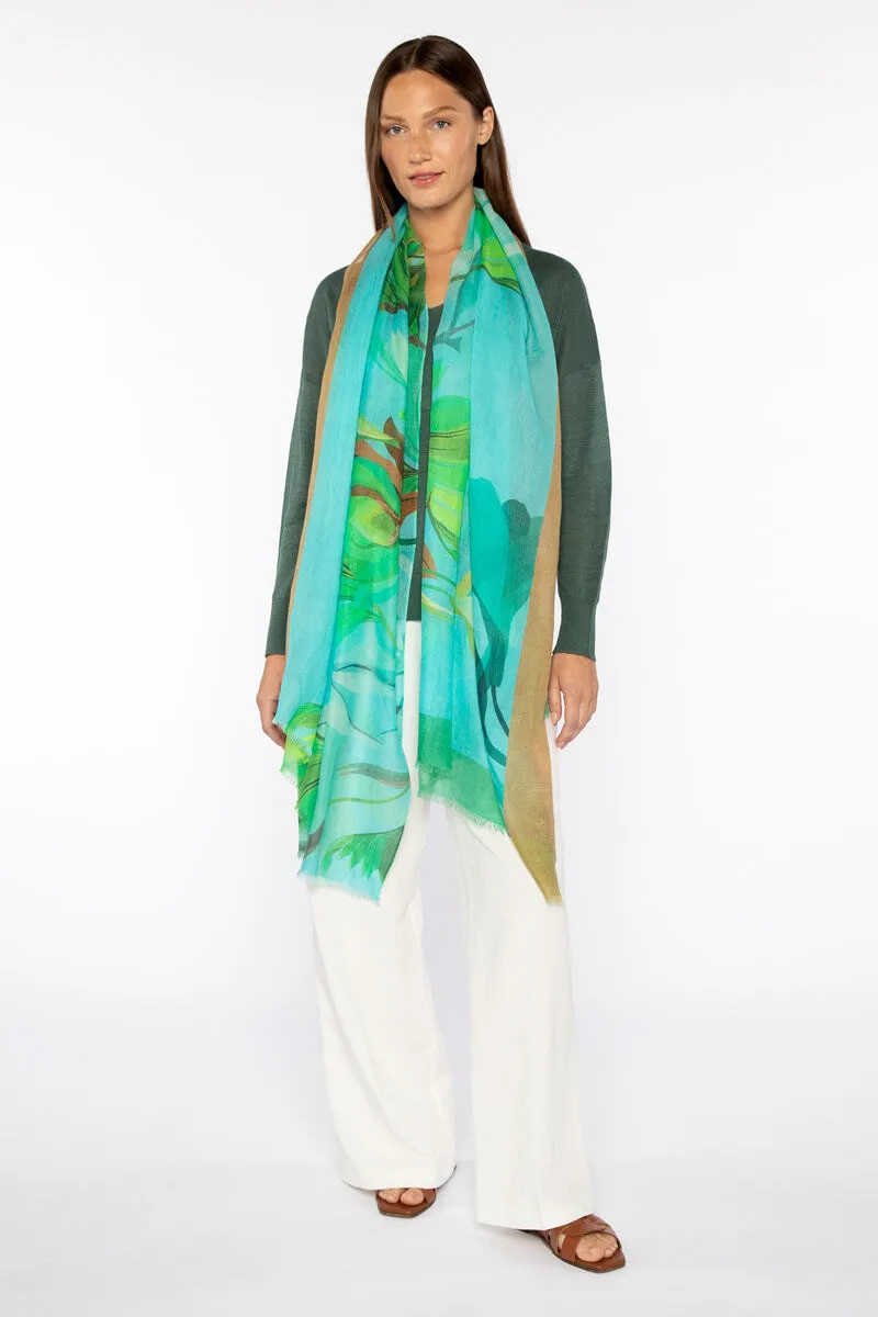 Kinross Acacia Print Scarf in Aquatic Multi