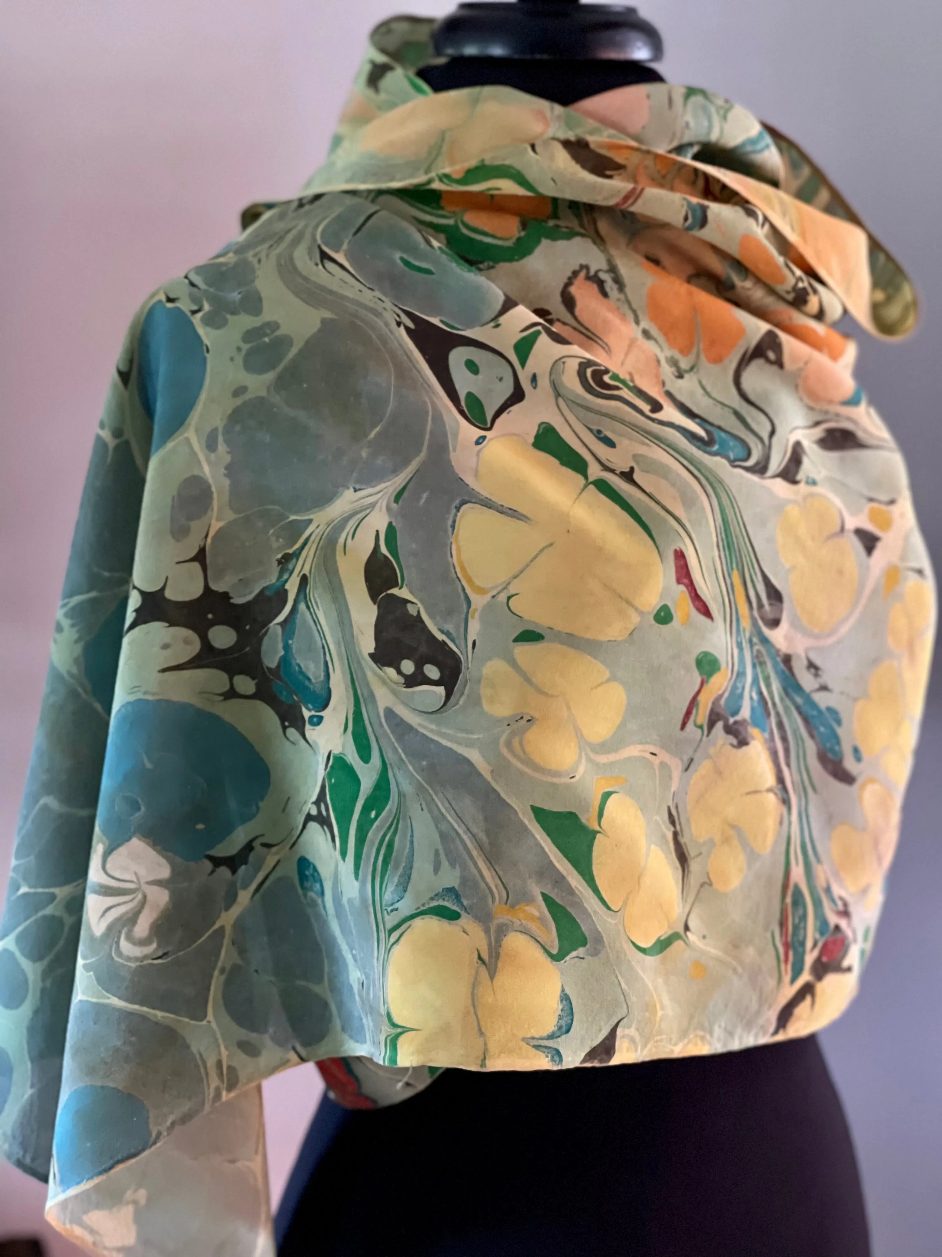 Klimt Flower Shawl Crepe de chine 72x22” bold fun. This beautiful silk makes.  a unique dresser cover and scarf