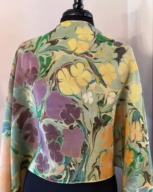Klimt Flower Shawl Crepe de chine 72x22” bold fun. This beautiful silk makes.  a unique dresser cover and scarf