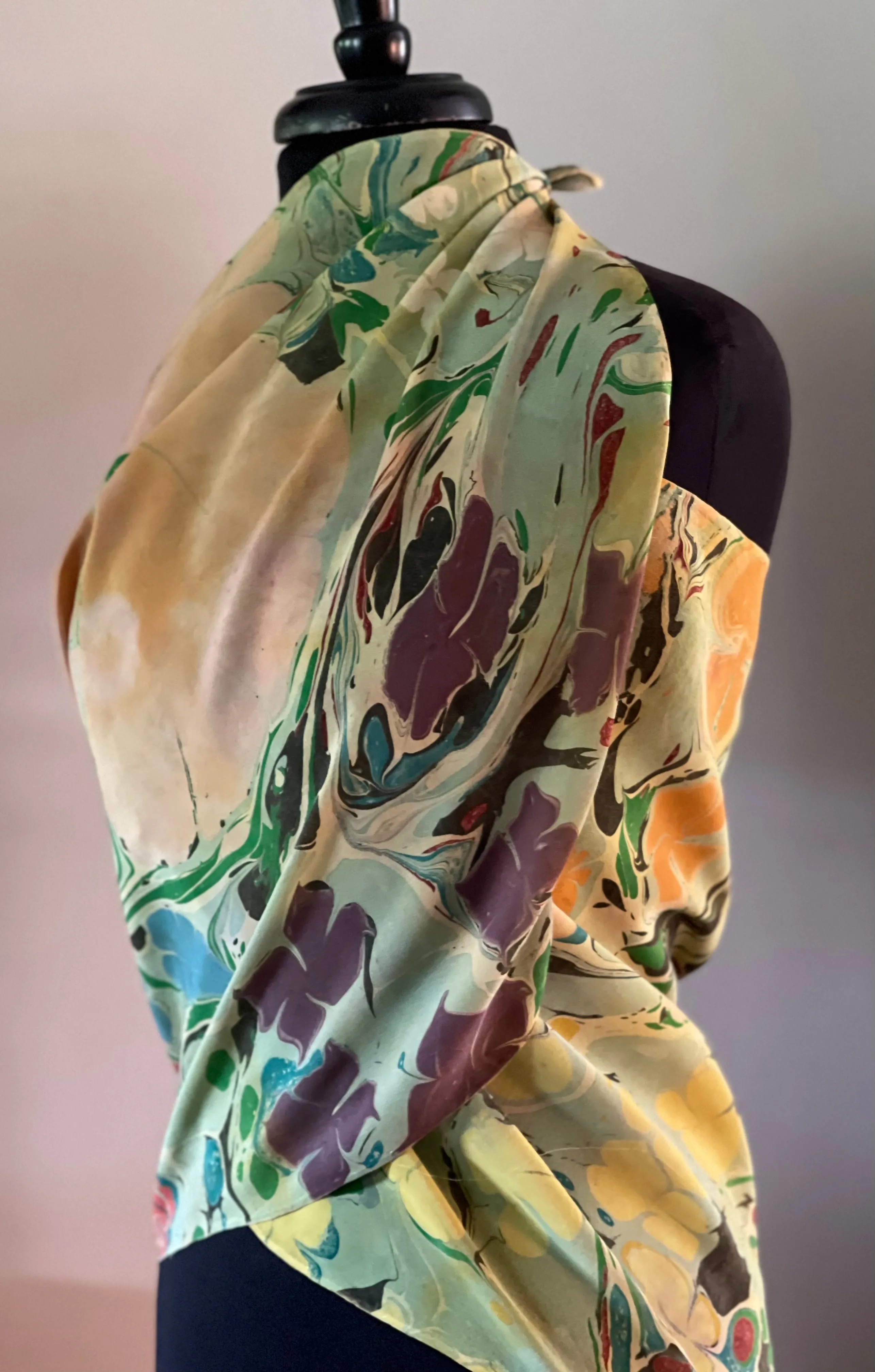 Klimt Flower Shawl Crepe de chine 72x22” bold fun. This beautiful silk makes.  a unique dresser cover and scarf