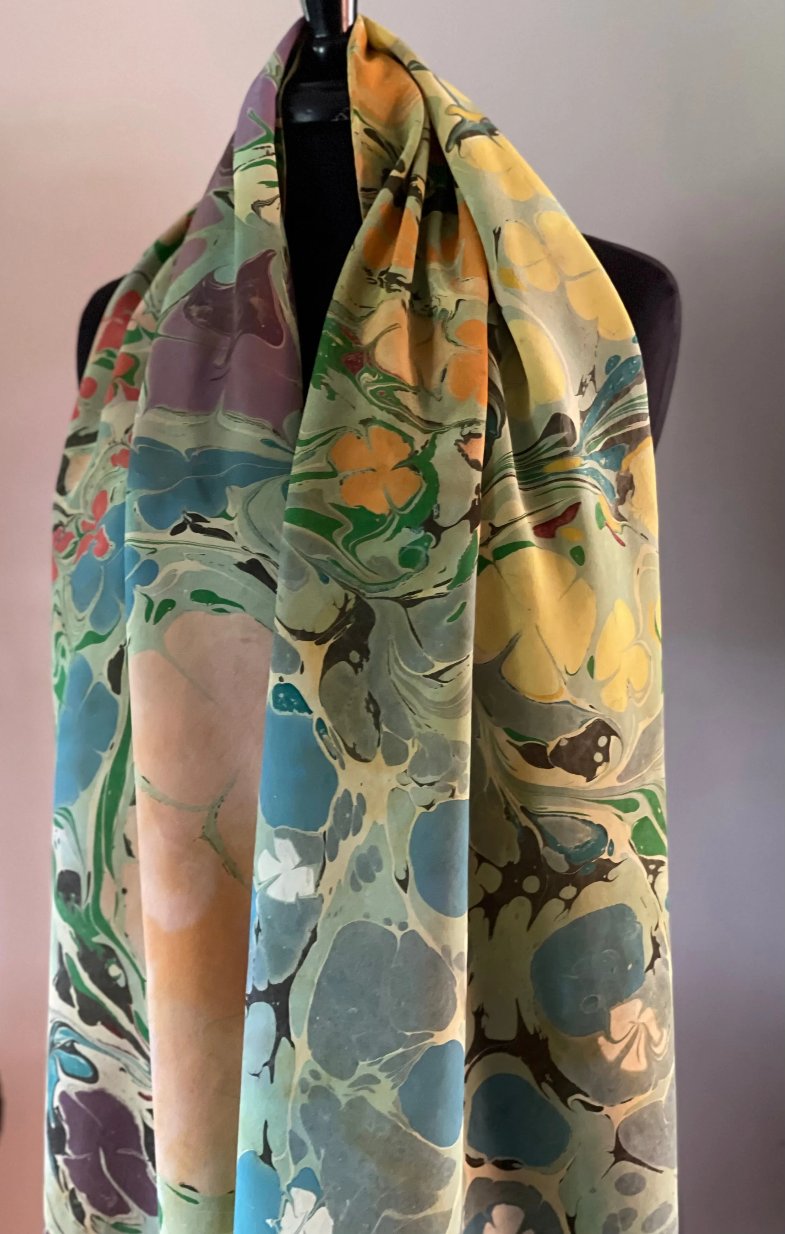 Klimt Flower Shawl Crepe de chine 72x22” bold fun. This beautiful silk makes.  a unique dresser cover and scarf