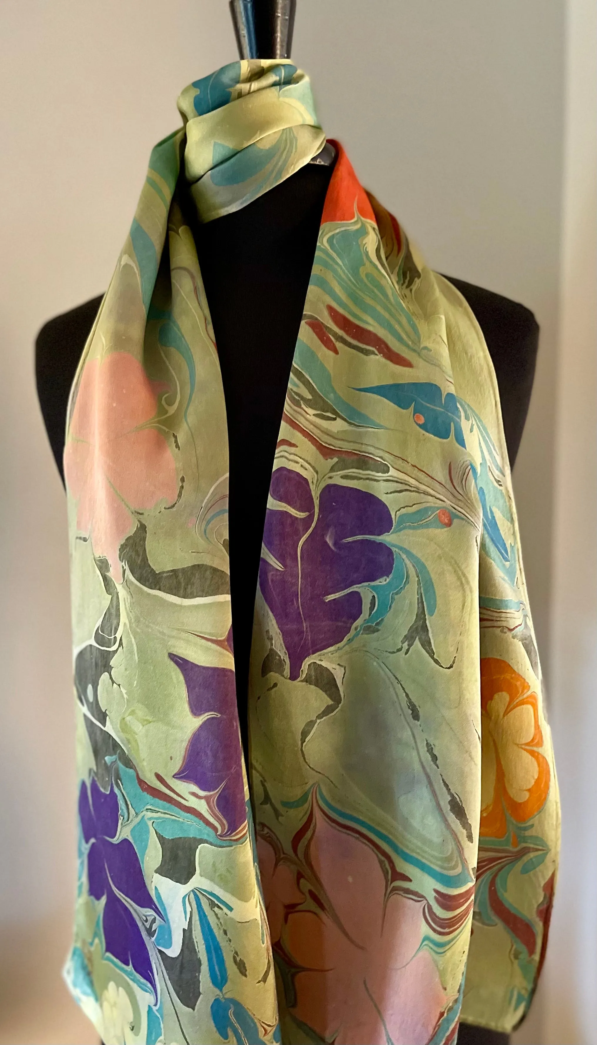 Klimt’s Flowers Multidyed Charmeuse Silk 72x14” bold fun. This beautiful silk makes a unique dresser cover and scarf