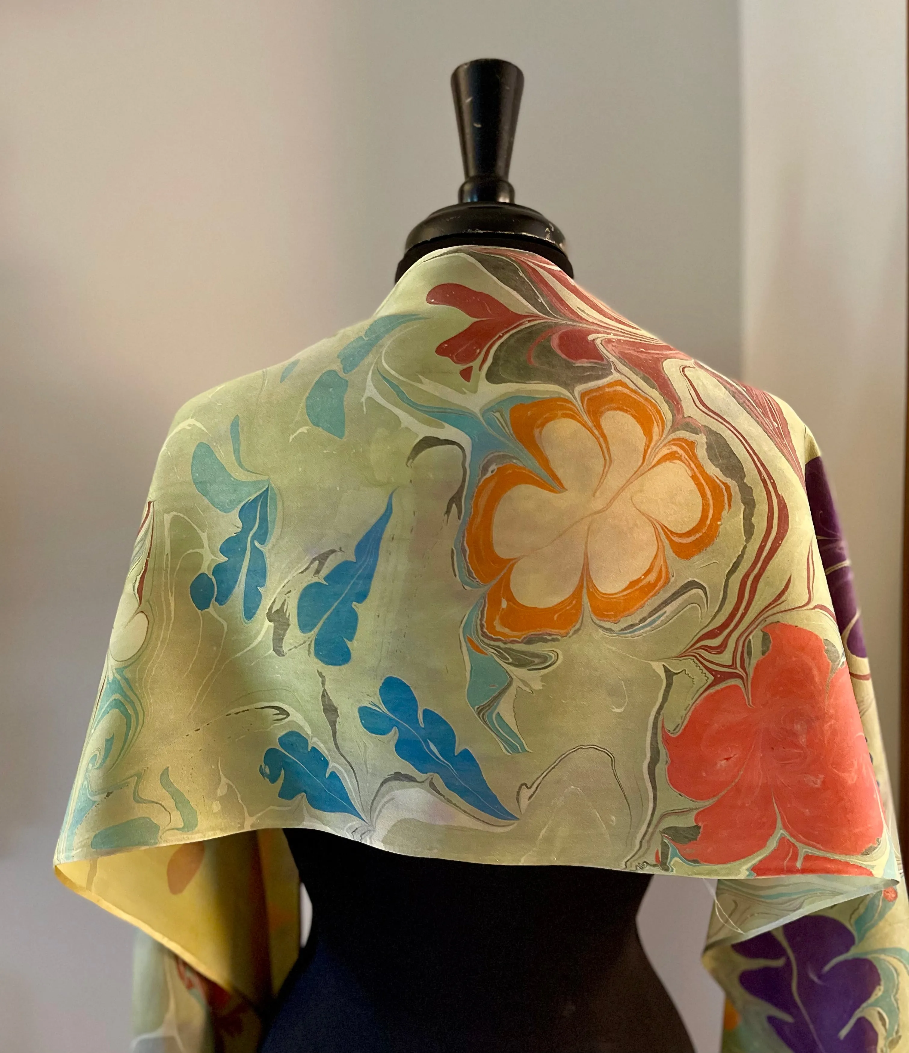 Klimt’s Flowers Multidyed Charmeuse Silk 72x14” bold fun. This beautiful silk makes a unique dresser cover and scarf