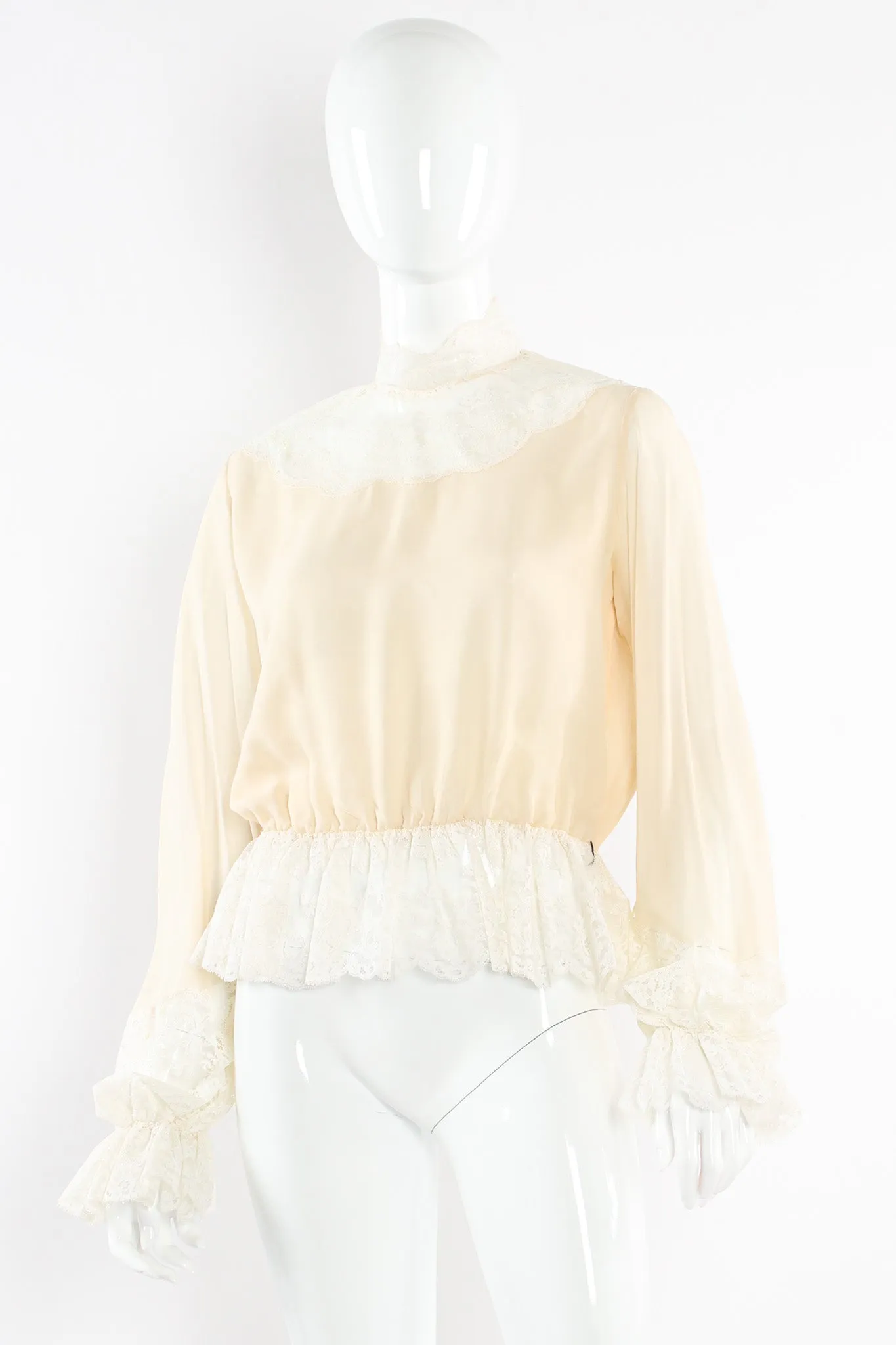 Lace Silk Blouse & Checker Skirt Set
