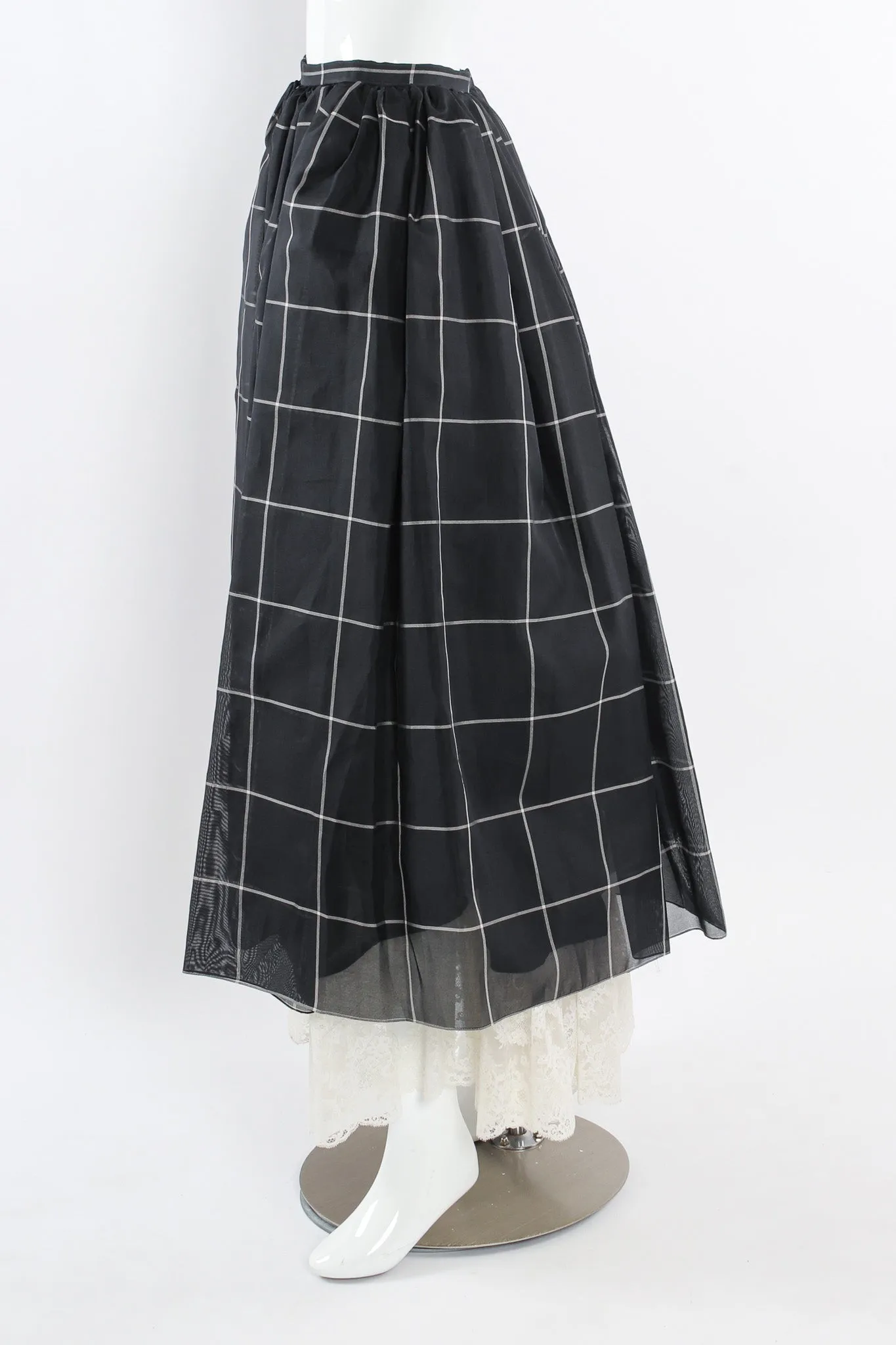 Lace Silk Blouse & Checker Skirt Set