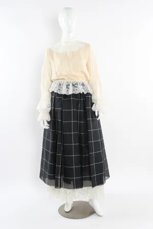 Lace Silk Blouse & Checker Skirt Set