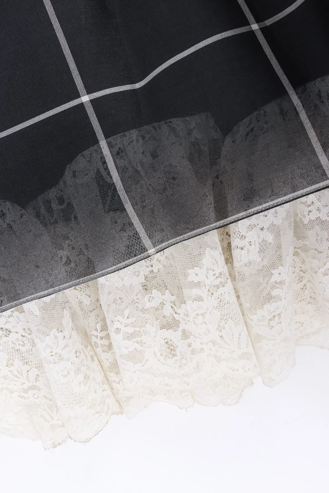 Lace Silk Blouse & Checker Skirt Set