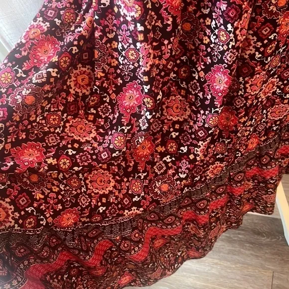 Lane Bryant Lace-Up Neck Boho Prairie Midi Dress plus size 14 floral pink NWT