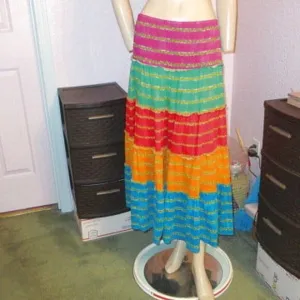 Lauren Ralph Lauren PATCHWORK Maxi Size M SKIRT Rainbow TIERED Flowy COTTON Boho