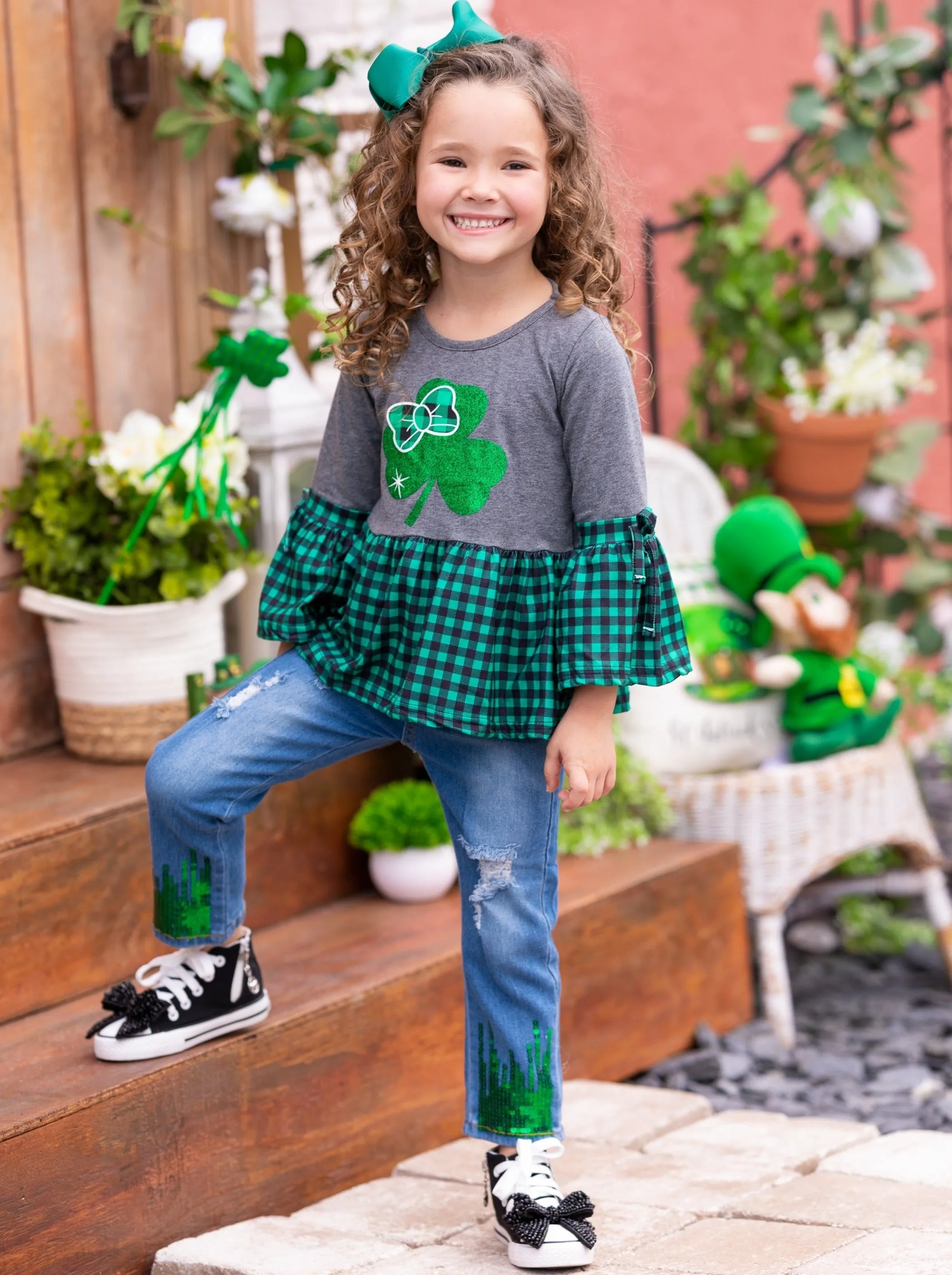 Leprechauns Love Plaid Ruffle Top
