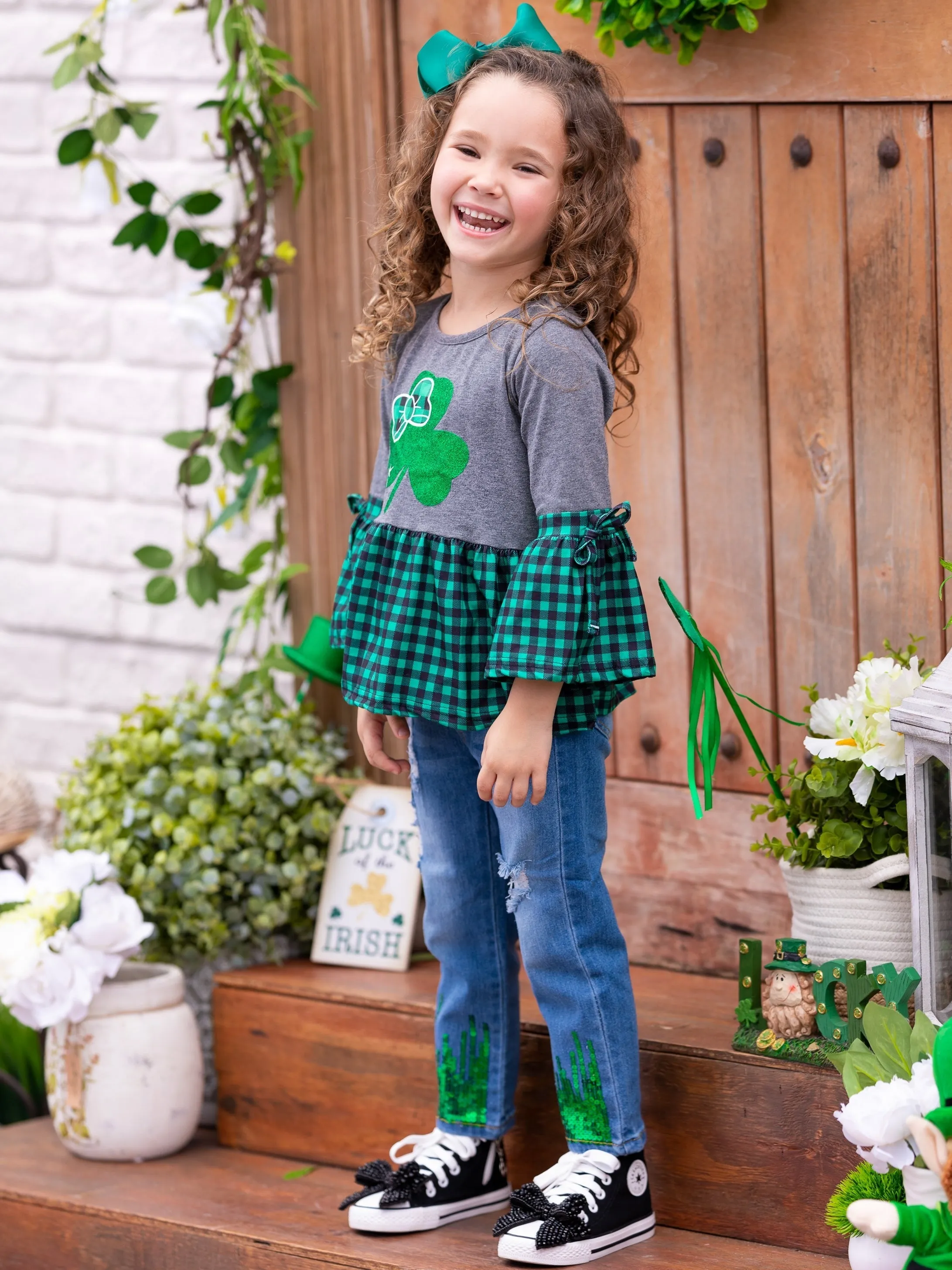Leprechauns Love Plaid Ruffle Top