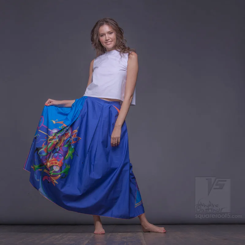 Long cotton skirt "Samurai Girl" model "Cosmic Cerulean"