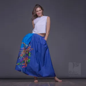 Long cotton skirt "Samurai Girl" model "Cosmic Cerulean"