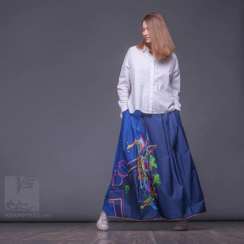 Long cotton skirt "Samurai Girl" model "Cosmic Dark Blue"