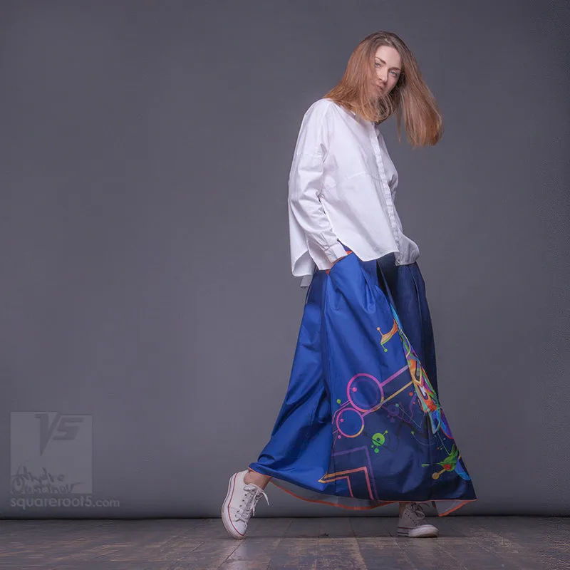 Long cotton skirt "Samurai Girl" model "Cosmic Dark Blue"