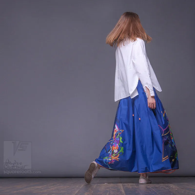 Long cotton skirt "Samurai Girl" model "Cosmic Dark Blue"