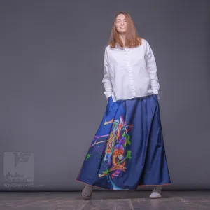 Long cotton skirt "Samurai Girl" model "Cosmic Dark Blue"