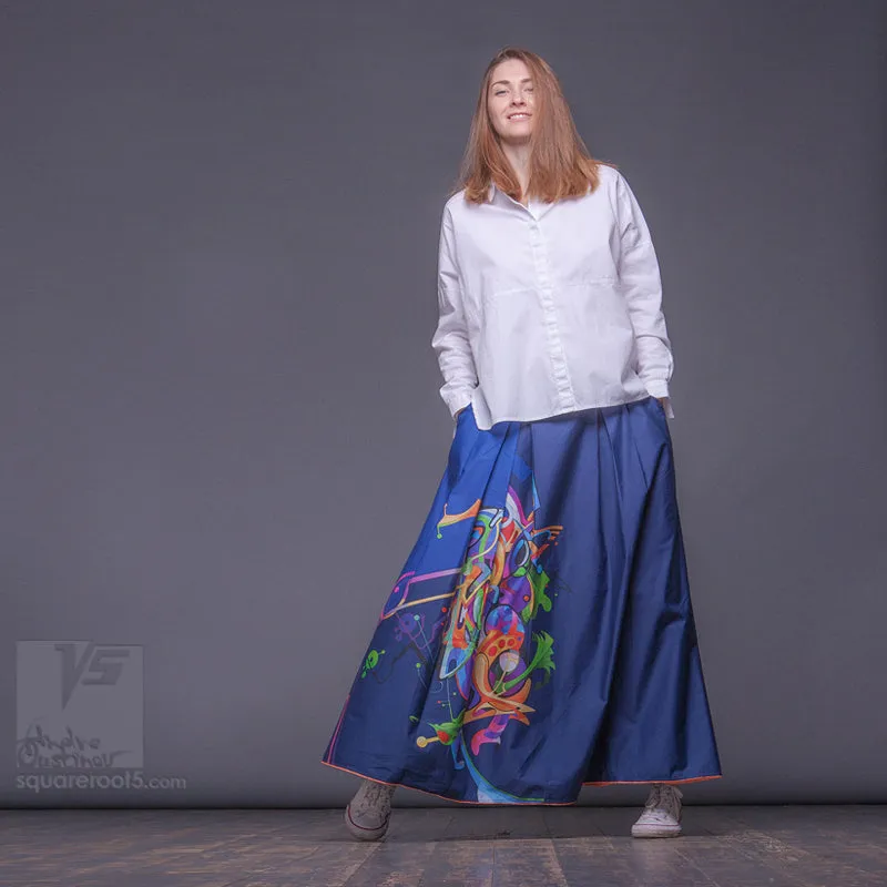 Long cotton skirt "Samurai Girl" model "Cosmic Dark Blue"