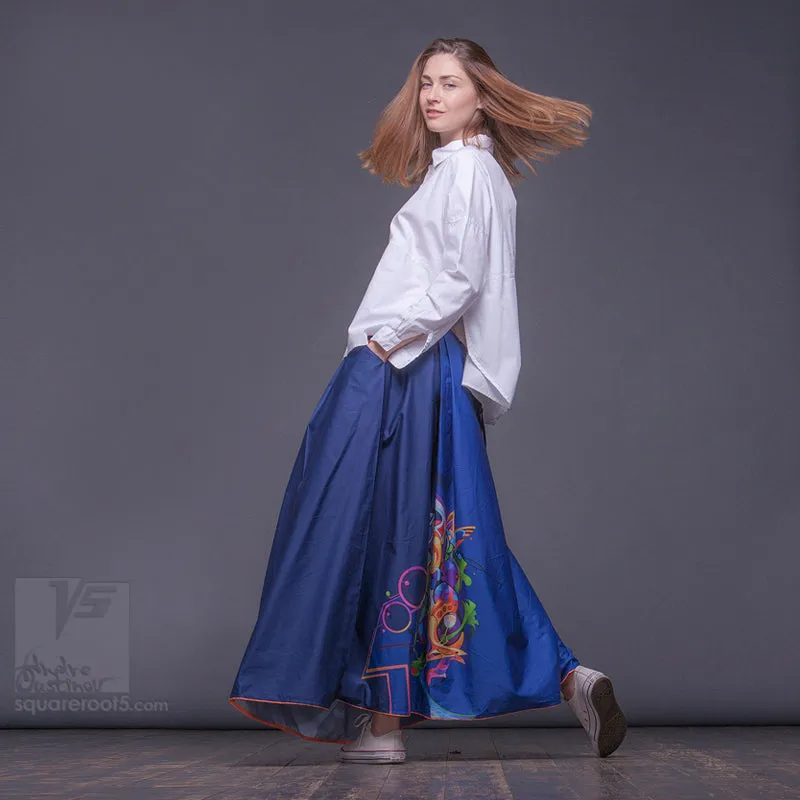 Long cotton skirt "Samurai Girl" model "Cosmic Dark Blue"