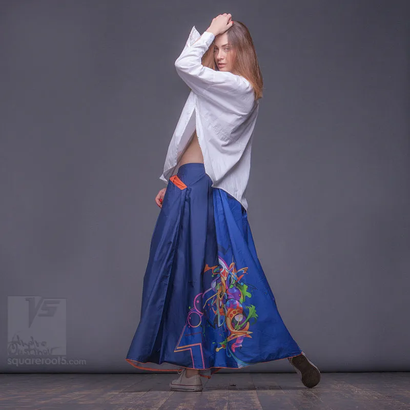 Long cotton skirt "Samurai Girl" model "Cosmic Dark Blue"