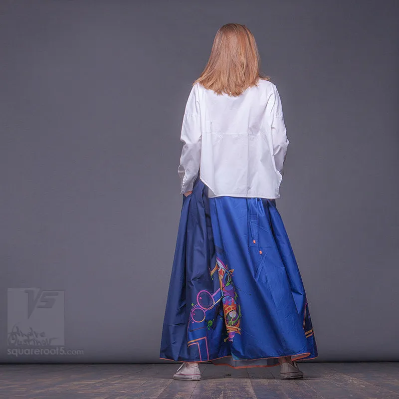 Long cotton skirt "Samurai Girl" model "Cosmic Dark Blue"
