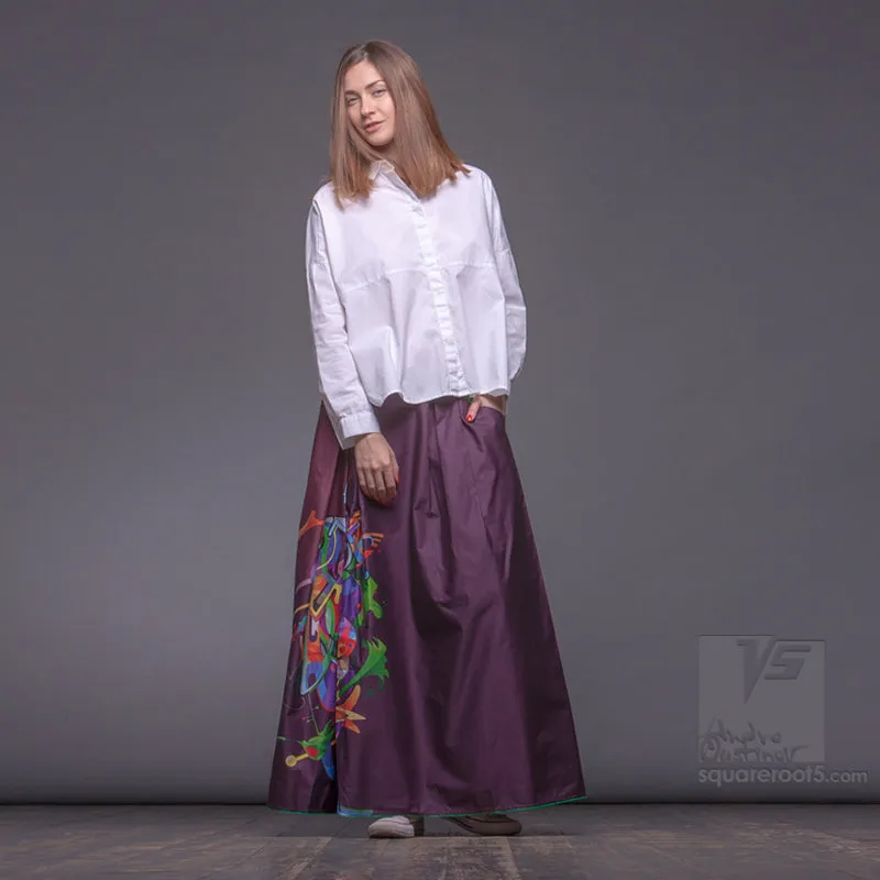 Long cotton skirt "Samurai Girl" model: "Cosmic Dark Purple"