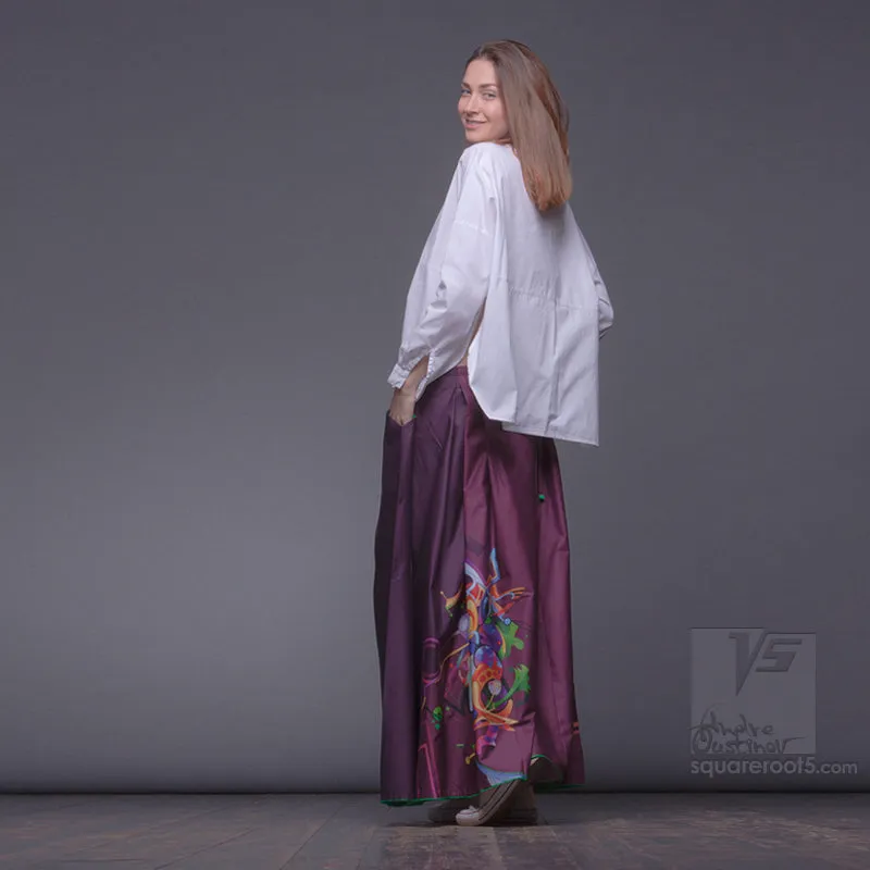 Long cotton skirt "Samurai Girl" model: "Cosmic Dark Purple"