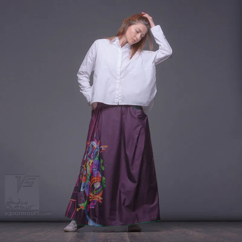 Long cotton skirt "Samurai Girl" model: "Cosmic Dark Purple"