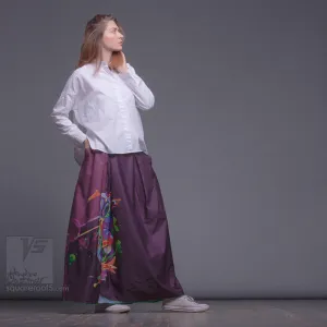 Long cotton skirt "Samurai Girl" model: "Cosmic Dark Purple"