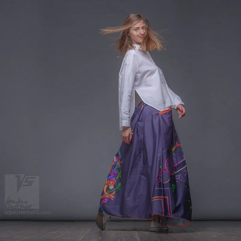 Long cotton skirt "Samurai Girl" model "Cosmic Dark Violet"