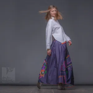 Long cotton skirt "Samurai Girl" model "Cosmic Dark Violet"