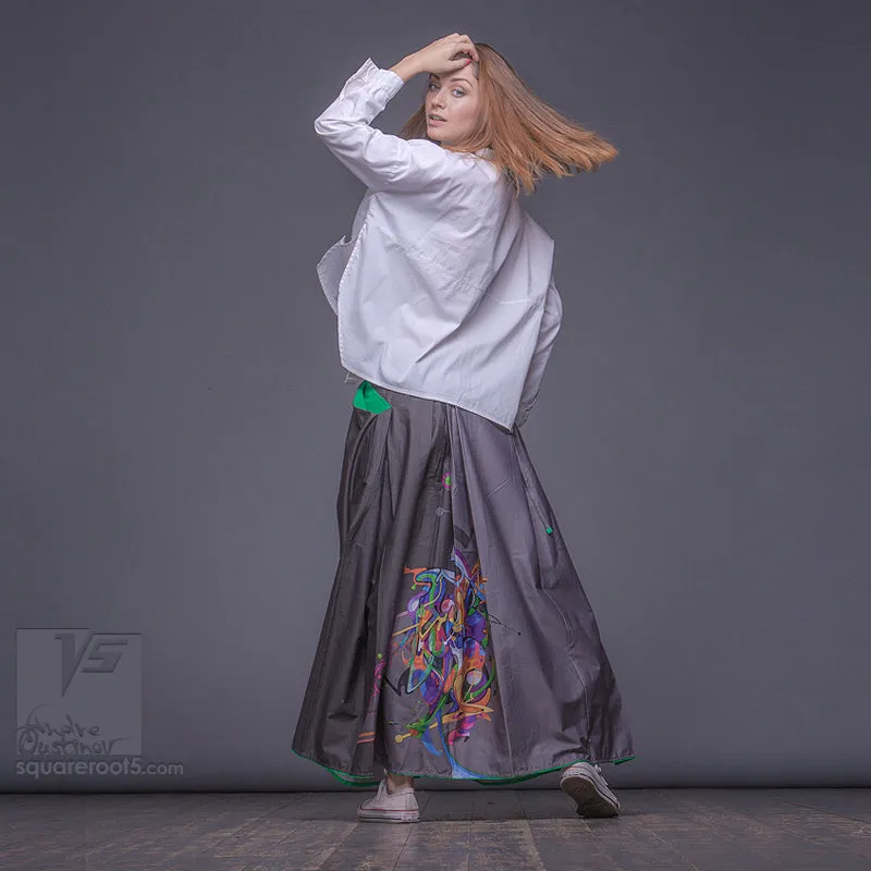 Long cotton skirt "Samurai Girl" model "Cosmic Gray"