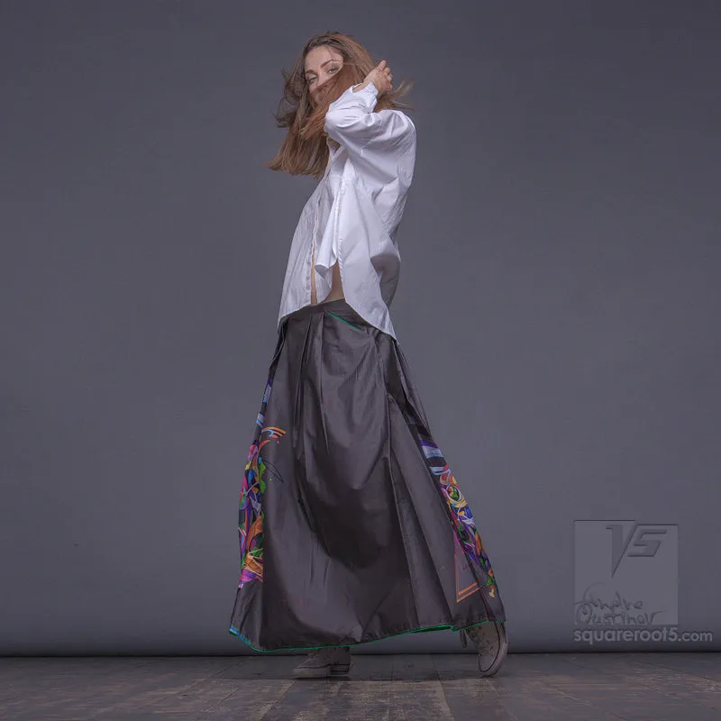 Long cotton skirt "Samurai Girl" model "Cosmic Gray"