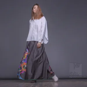 Long cotton skirt "Samurai Girl" model "Cosmic Gray"