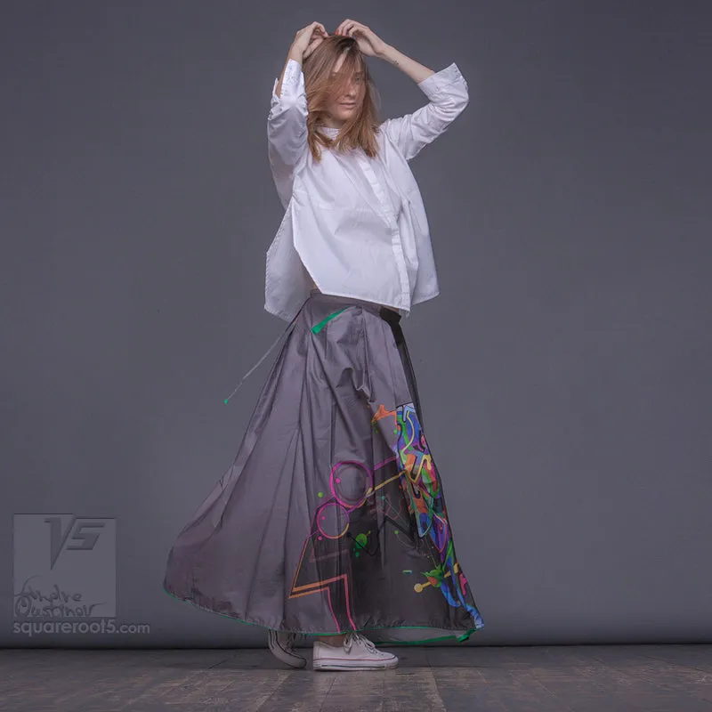 Long cotton skirt "Samurai Girl" model "Cosmic Gray"