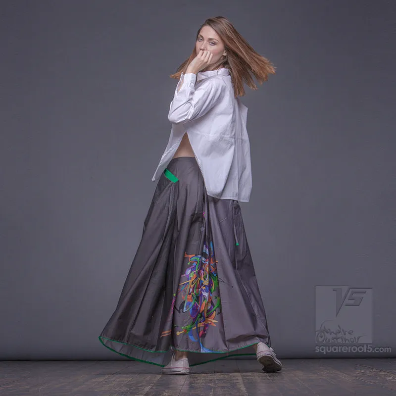 Long cotton skirt "Samurai Girl" model "Cosmic Gray"
